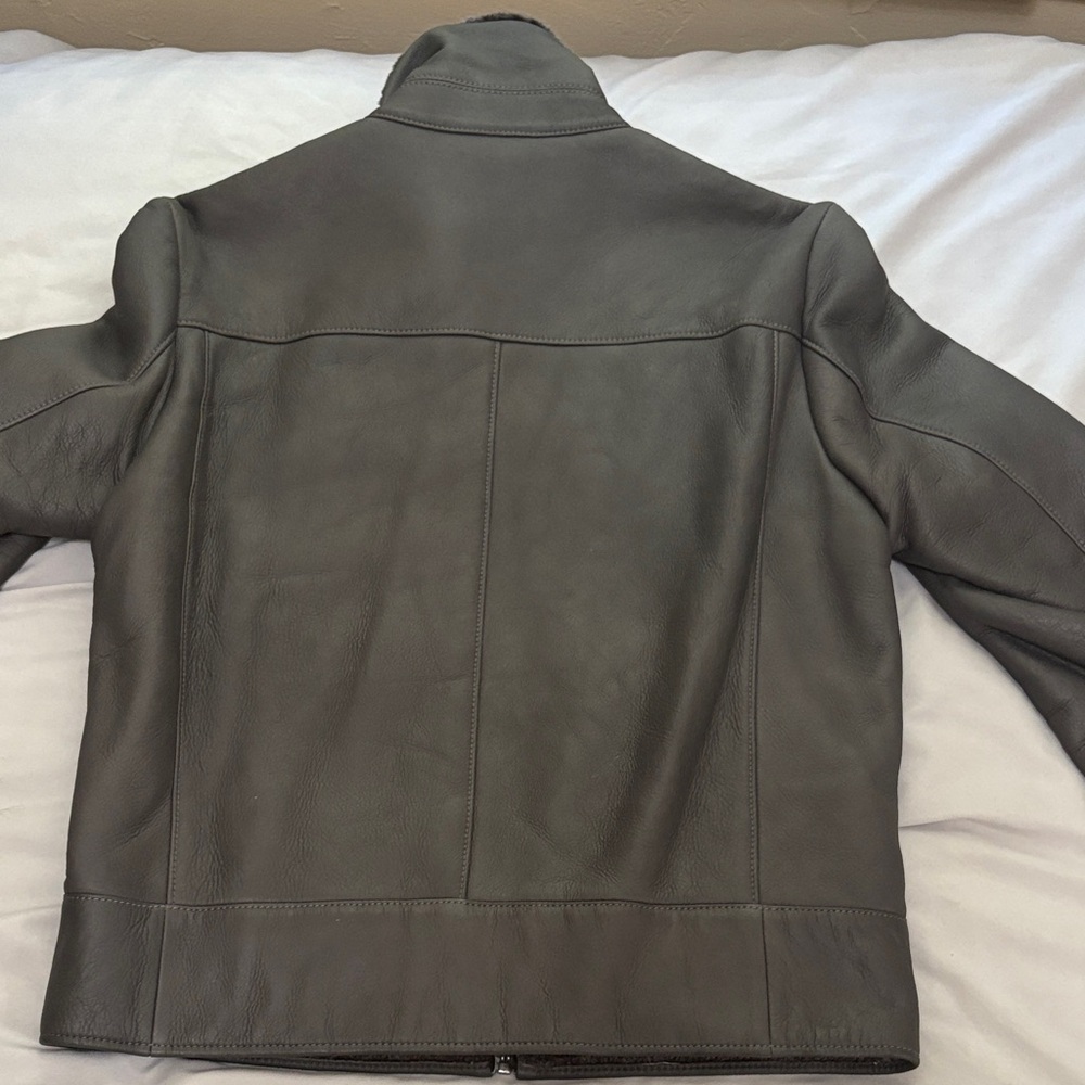 Men's Black Leather Jacket with Fur Collar - Picture 6 of 15